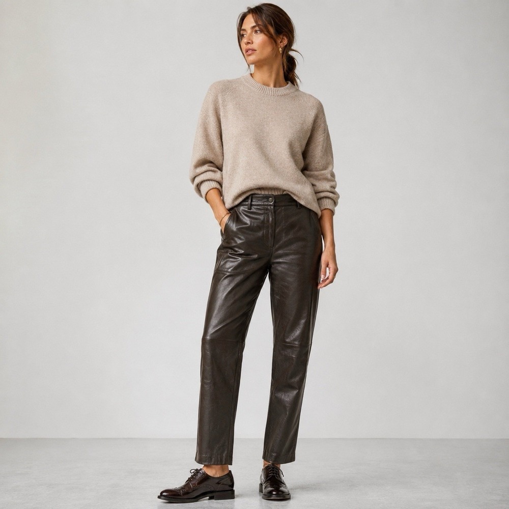 Vintage Apostrophe Leather High Rise Tapered Pants Size 8 Brown Mocca Mom Grunge